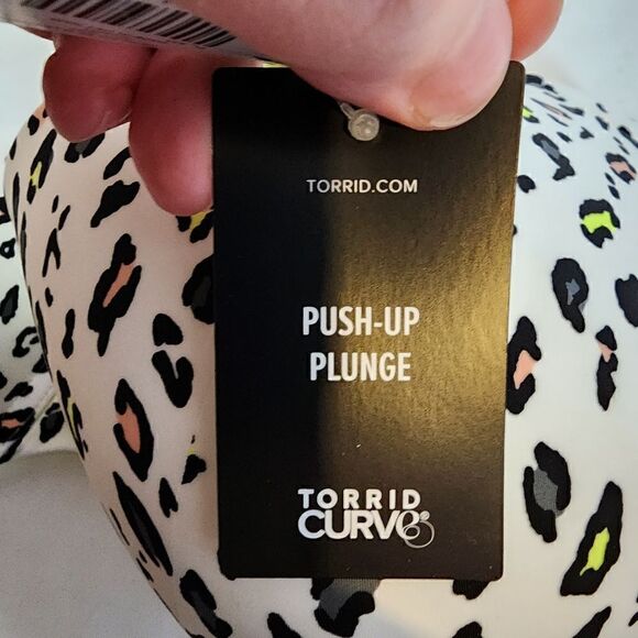 46DDD Torrid White Leopard Neon Yellow Bra Push Up Plunge Back Smoothing Underwi - Picture 3 of 10